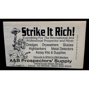 A and B Gold Prospectors Supply Mini Print Ad Vintage 90s Mesa AZ Strike It Rich